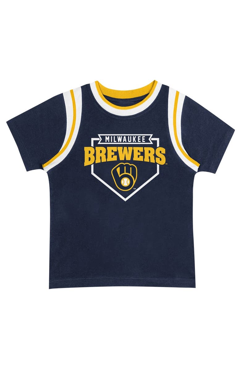 Outerstuff Toddler Fanatics Branded Navy/Gray Milwaukee Brewers Bases Loaded T-Shirt & Shorts Set, Alternate, color, 