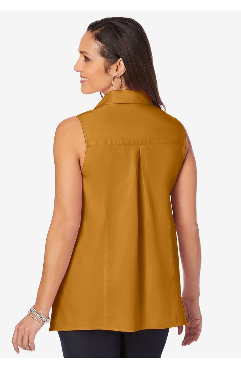 Jessica London Stretch Cotton Poplin Sleeveless Shirt, Alternate, color, Dark Sapphire