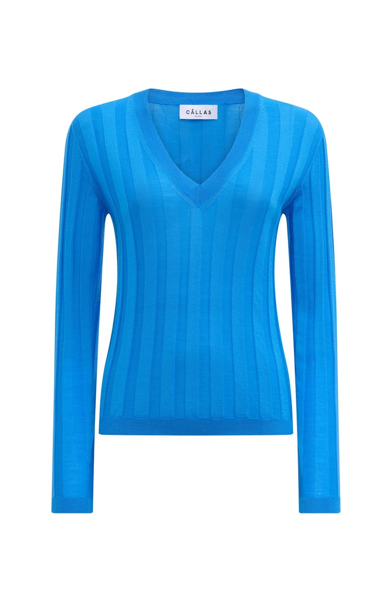 Callas Milano Rione V-Neck Rib Sweater, Main, color, Sea Blue