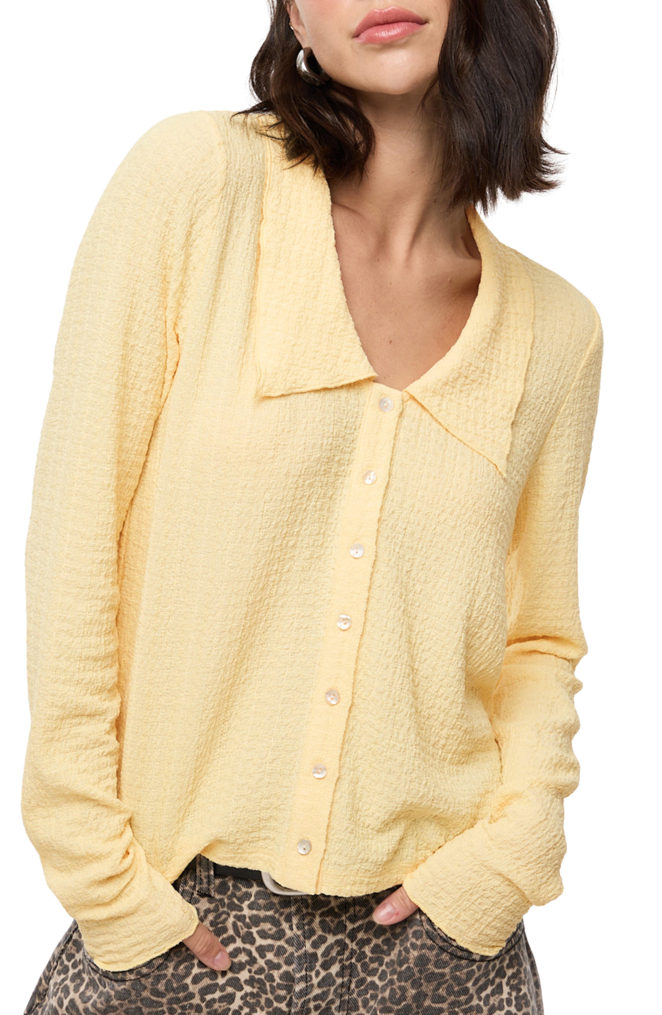Textured Button-Up Knit Top