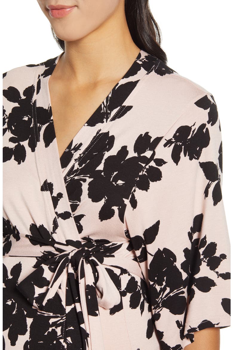 Maternity/Nursing Pajamas & Robe Set, Alternate, color, BLACK/ PINK