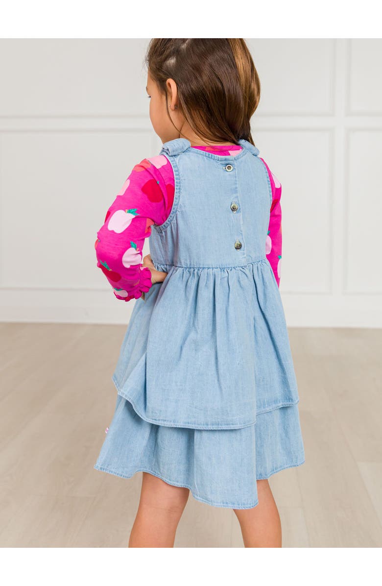 RuffleButts Woven Bow Jumper Dress, Alternate, color, Light Wash