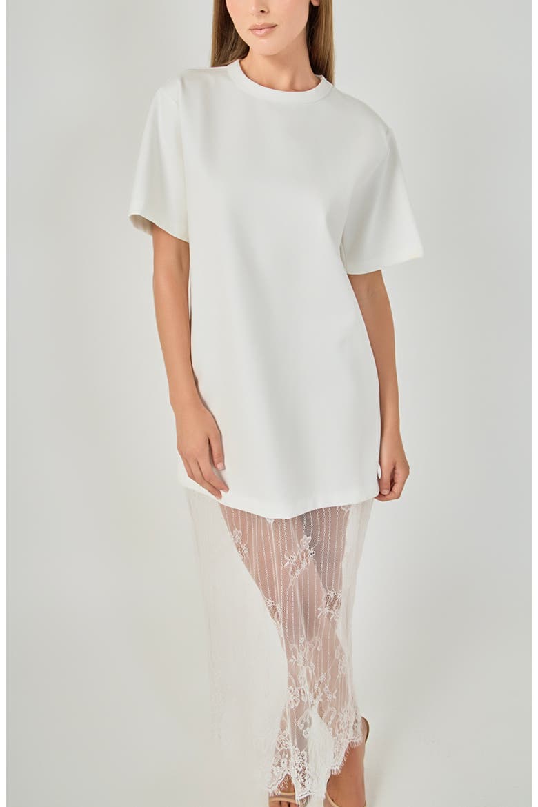 Mixed Lace T-Shirt Midi Dress, Alternate, color, OFF WHITE