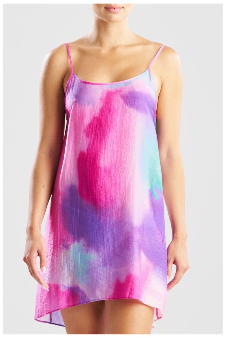 Watercolor Sheer Texture Scoop Mini Dress, Alternate, color, PINK