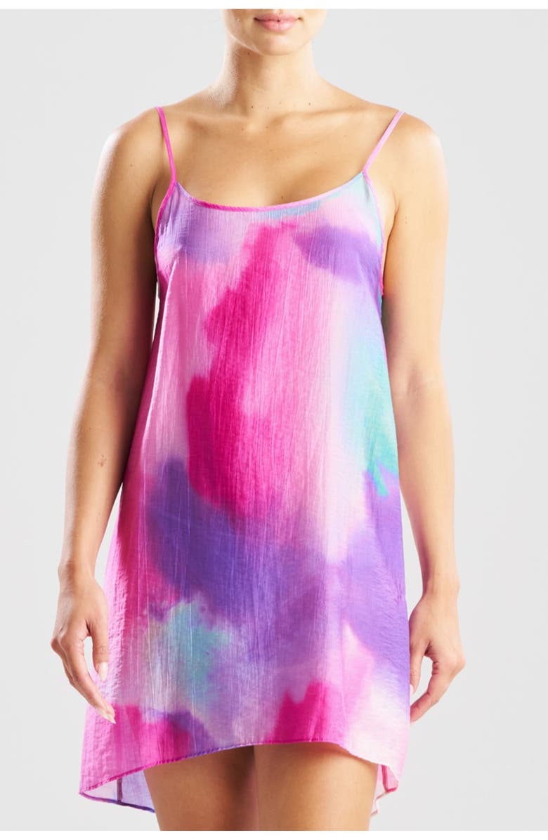 Natori Watercolor Sheer Texture Scoop Mini Dress, Alternate, color, Pink