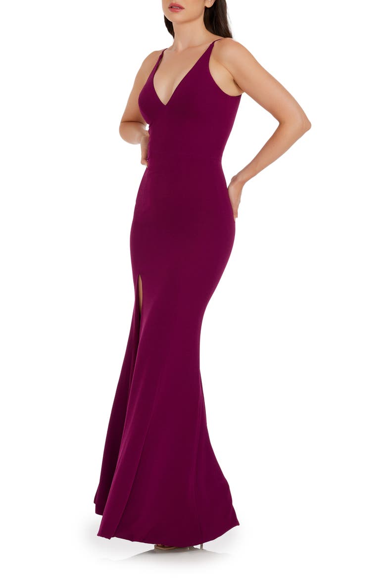 Iris Slit Crepe Gown, Alternate, color, DARK MAGENTA