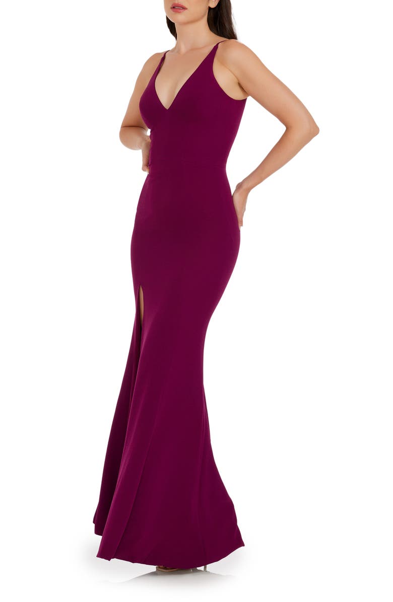 Dress the Population Iris Slit Crepe Gown, Alternate, color, Dark Magenta