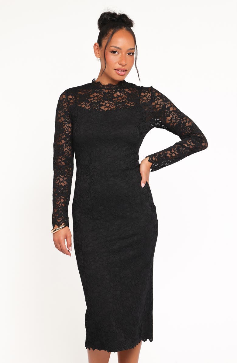 Petal & Pup Davina Long Sleeve Midi Dress, Alternate, color, Black