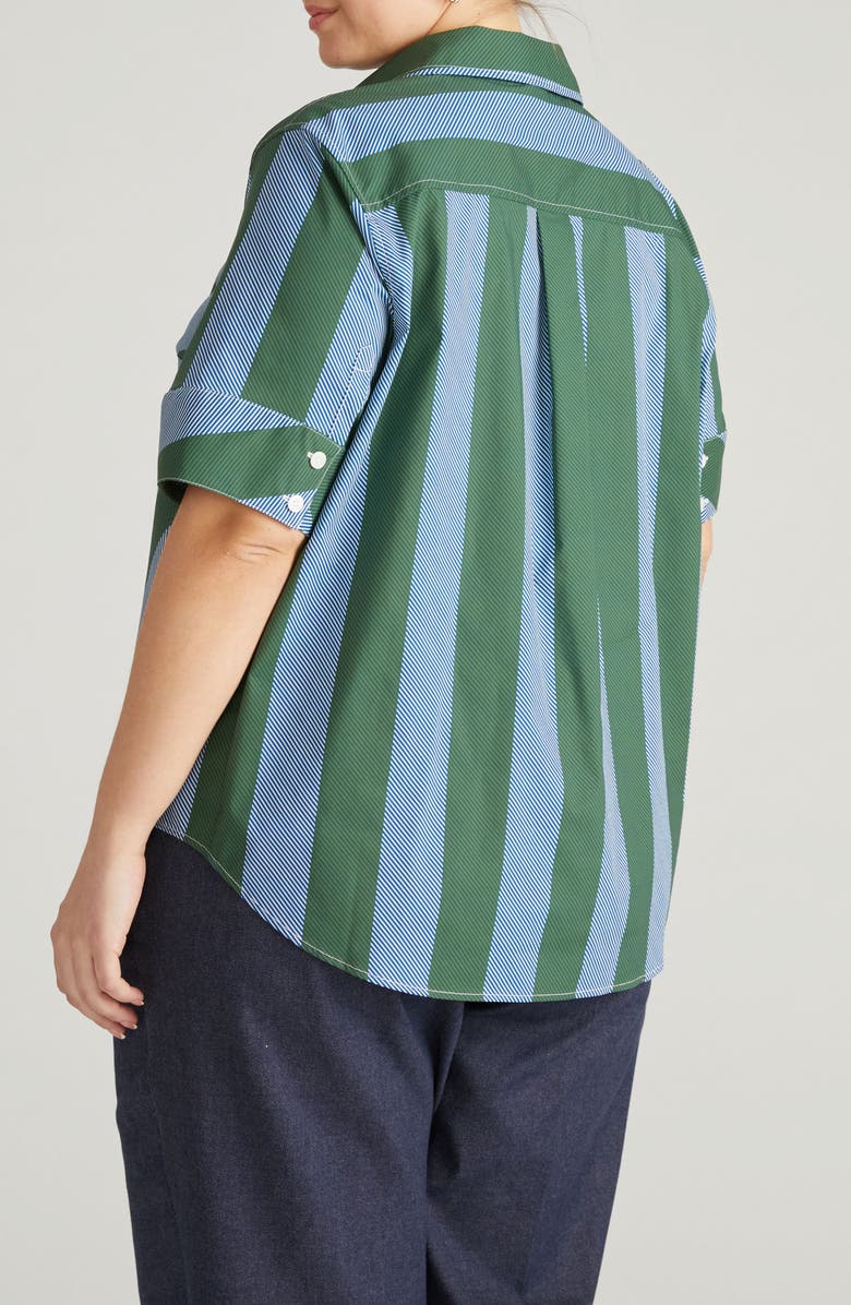 Universal Standard Stretch Poplin Shirt, Alternate, color, Green/ Purple Stripe