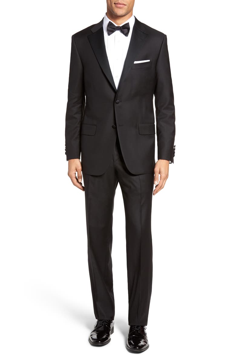 Classic B Fit Wool Tuxedo, Main, color, BLACK