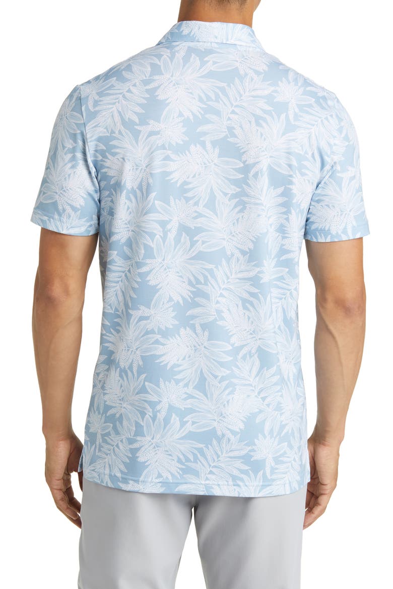 Sea Journey Leaf Print Stretch Polo, Alternate, color, ASH BLUE