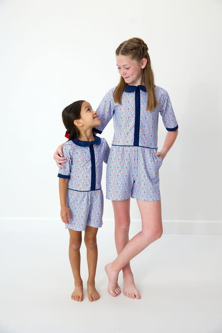 Girls Floral Seersucker Romper, Alternate, color, Sailor Flag Print