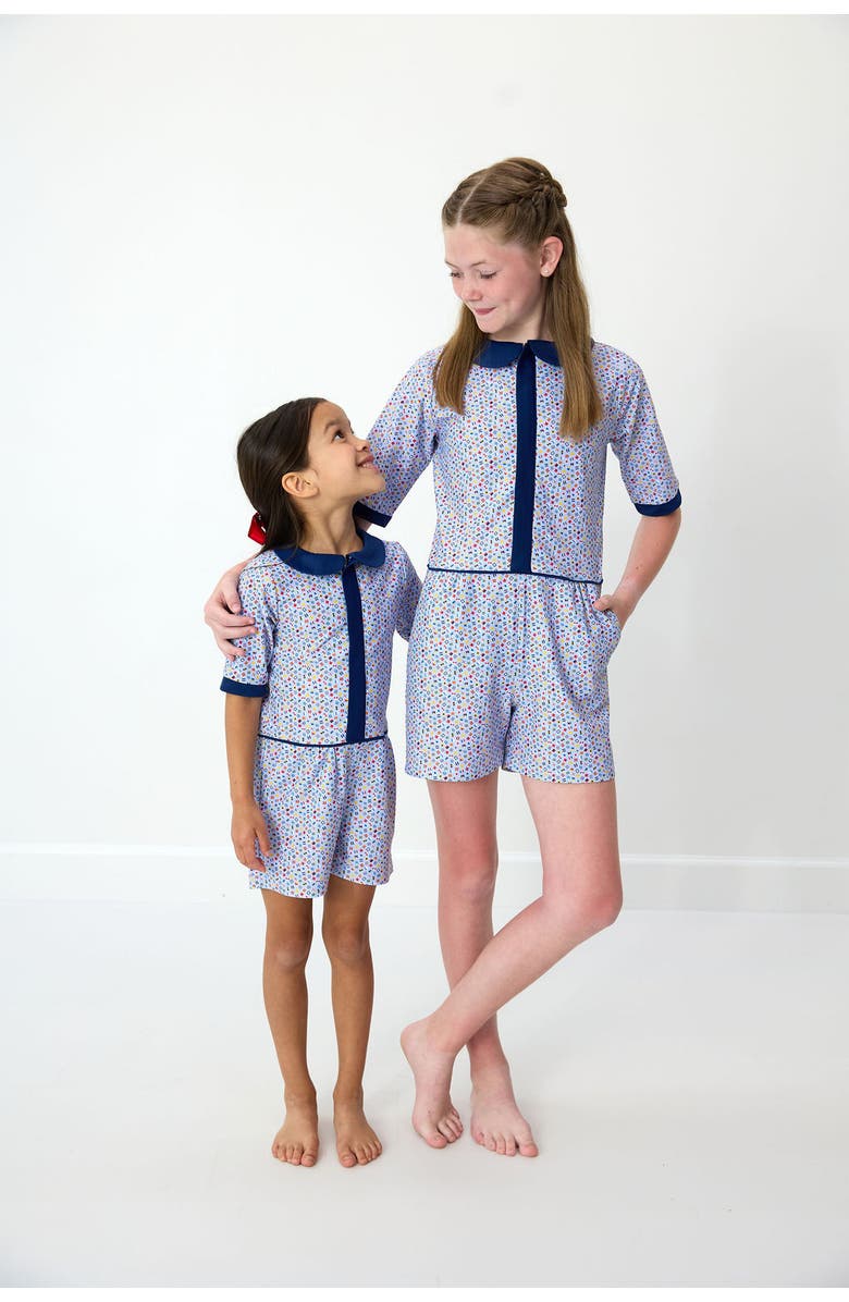 Courtside Kids Girls Floral Seersucker Romper, Alternate, color, Sailor Flag Print