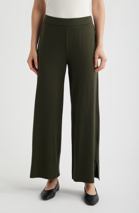 Side Slit Wide Leg Ankle Pants