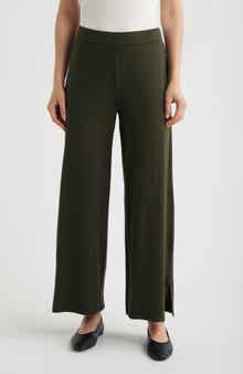Side Slit Wide Leg Ankle Pants