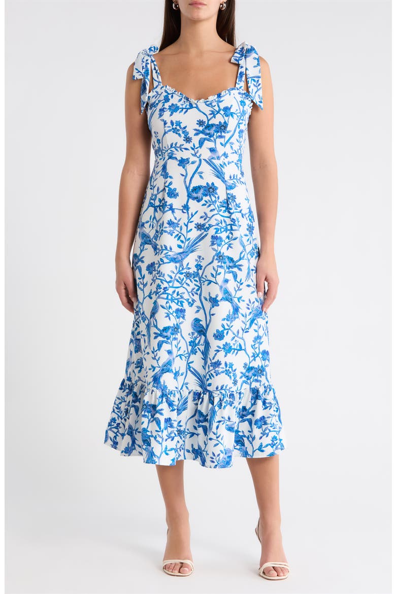 Floral Tie Strap Midi Sundress, Main, color, WHITE BLUE