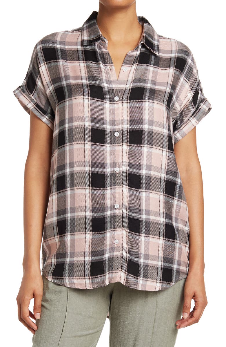 NORDSTROM RACK Plaid Short Sleeve Tunic Shirt, Main, color,