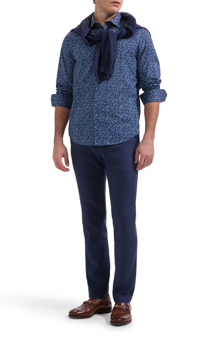 Bugatchi James OoohCotton<sup>®</sup> Leaf Print Button-Up Shirt, Alternate, color, Navy
