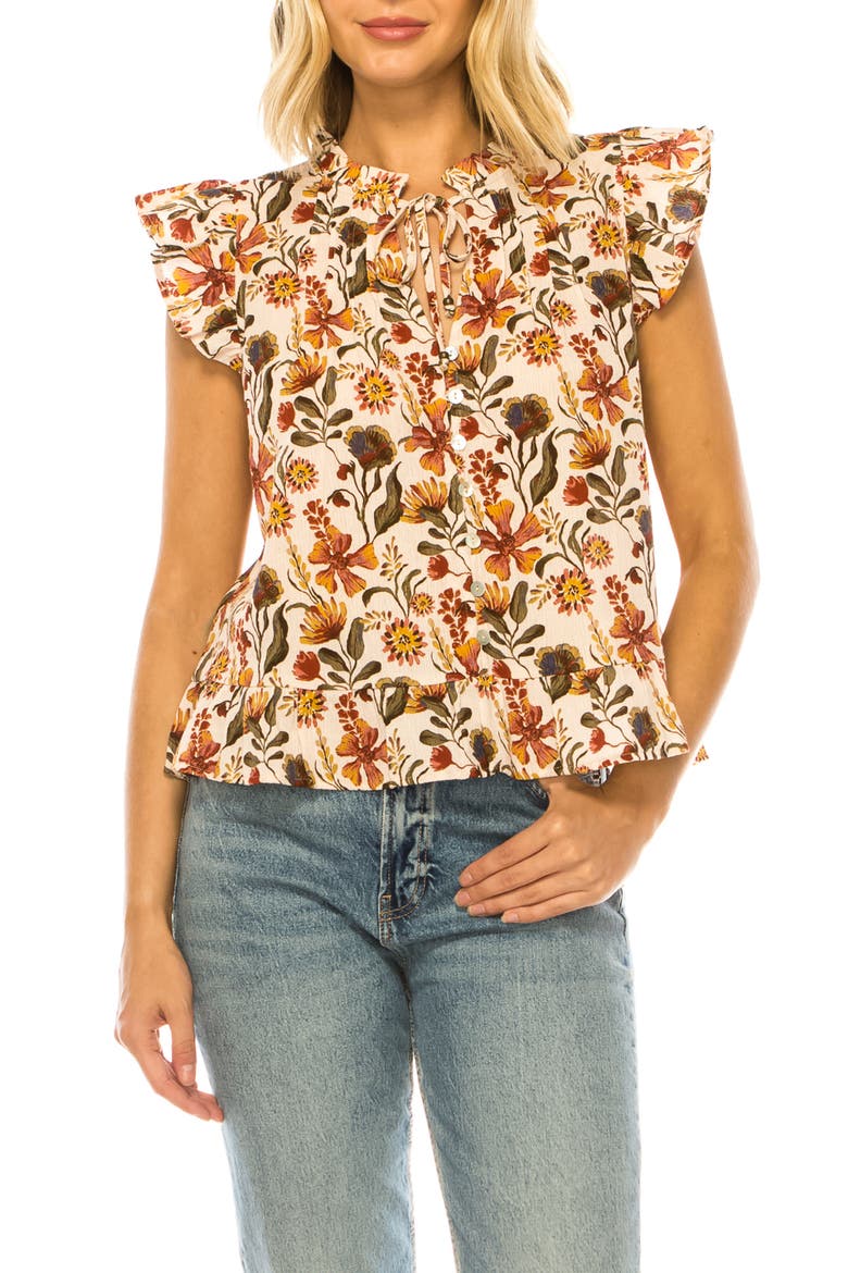 Floral Ruffle Hem Top, Main, color, SHEER PINK