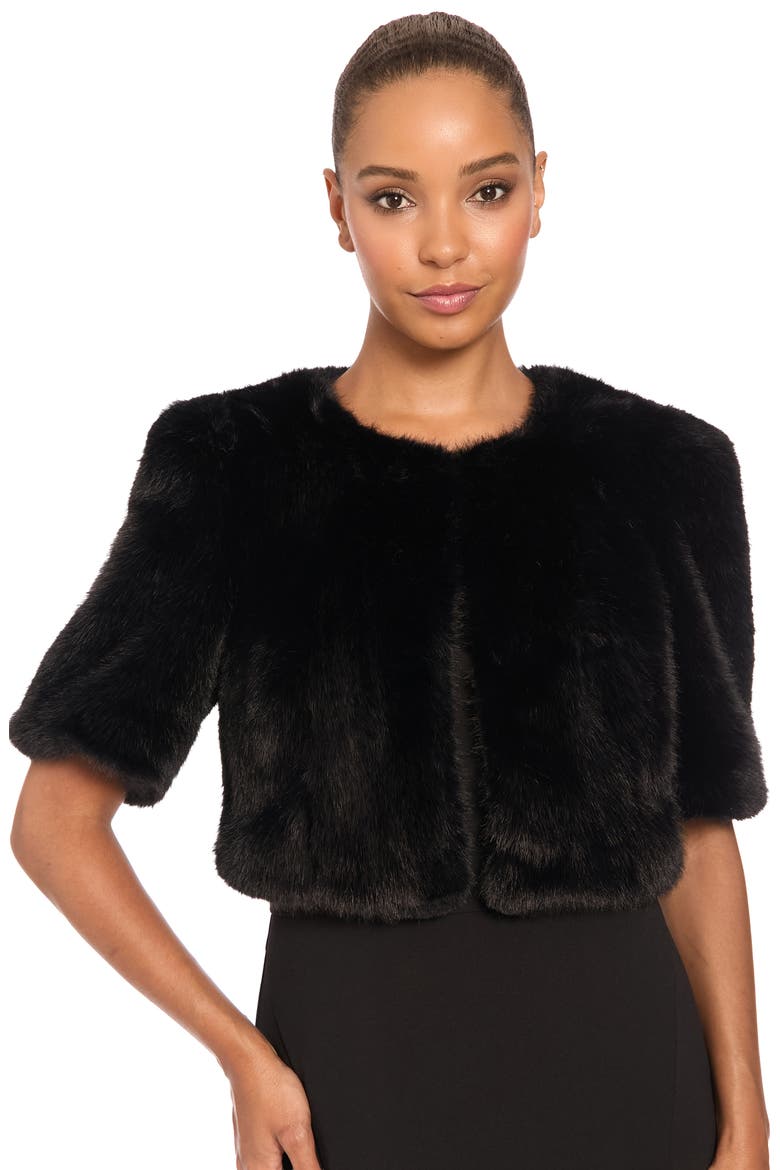 Faux Fur Crop Jacket, Alternate, color, BLACK