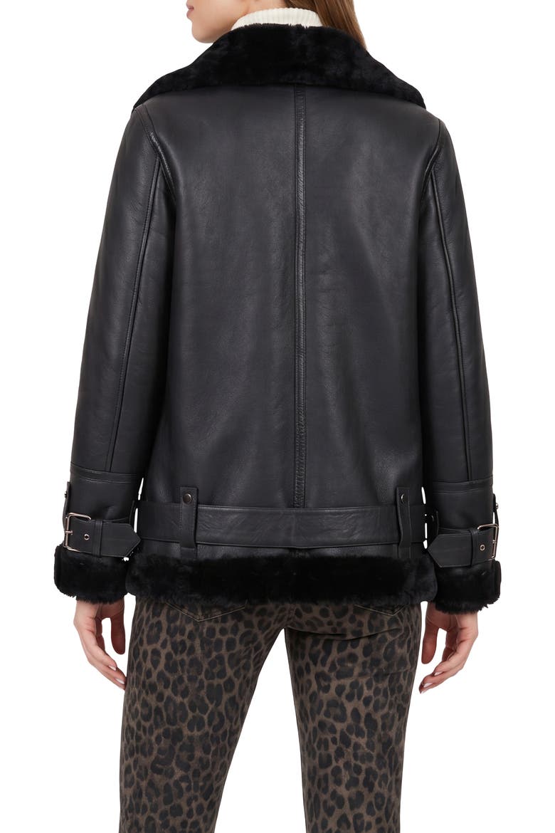 Genuine Shearling  Moto Zip Jacket, Alternate, color, BLACK