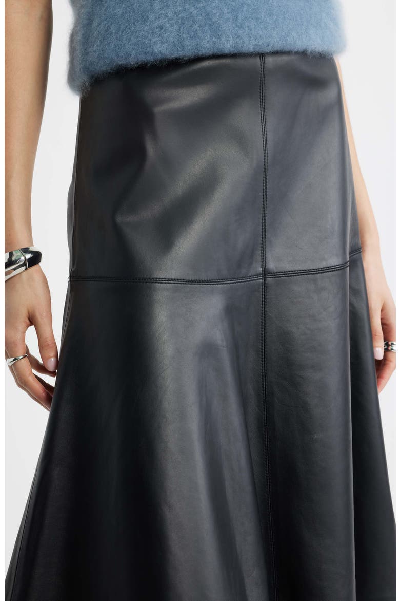Leather A-Line Midi Skirt, Alternate, color, BLACK
