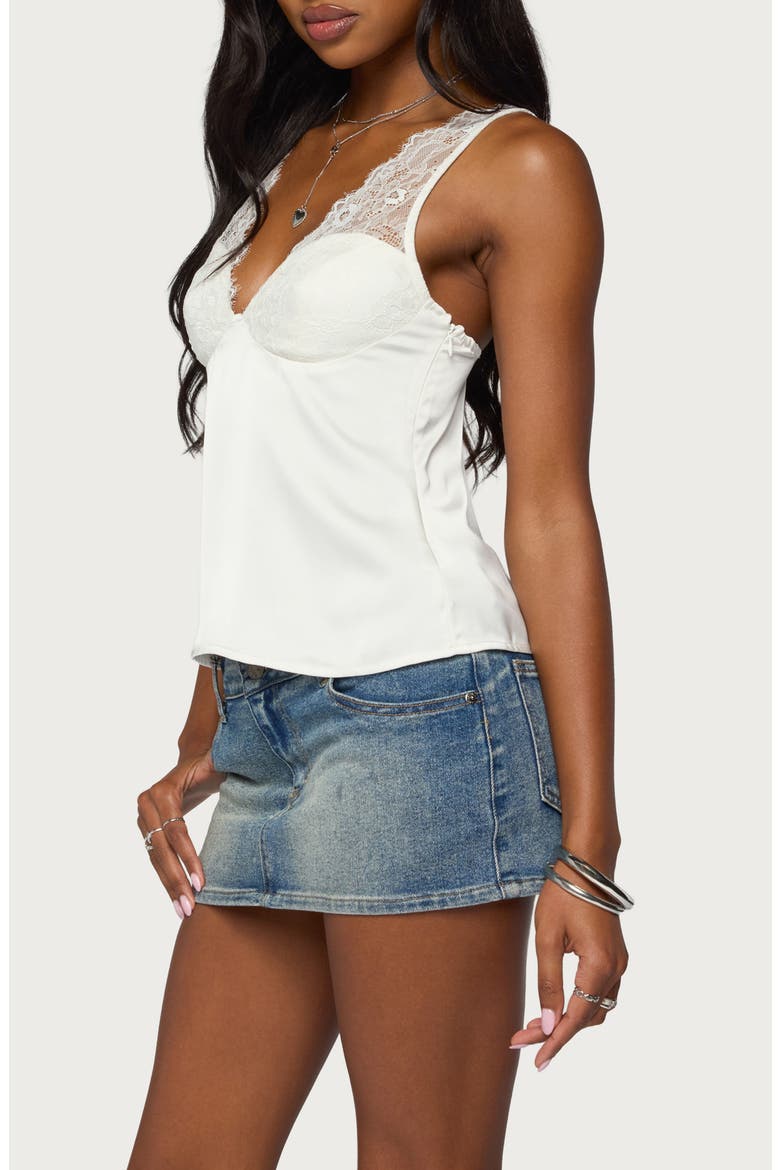 Vikkey Lace Trim Satin Tank, Alternate, color, WHITE