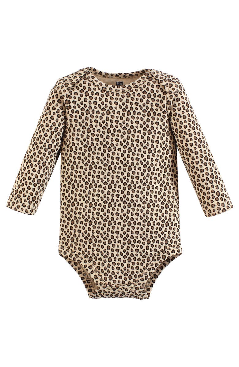 Hudson Baby Essential All-Cotton Long-Sleeve Bodysuit Three-Piece Pack, Alternate, color, Red Rose Leopard