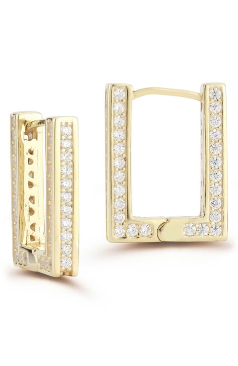 Small Cubic Zirconia Rectangular Hoop Earrings