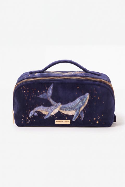 Mystical Whale Velvet Open Flat Makeup Bag