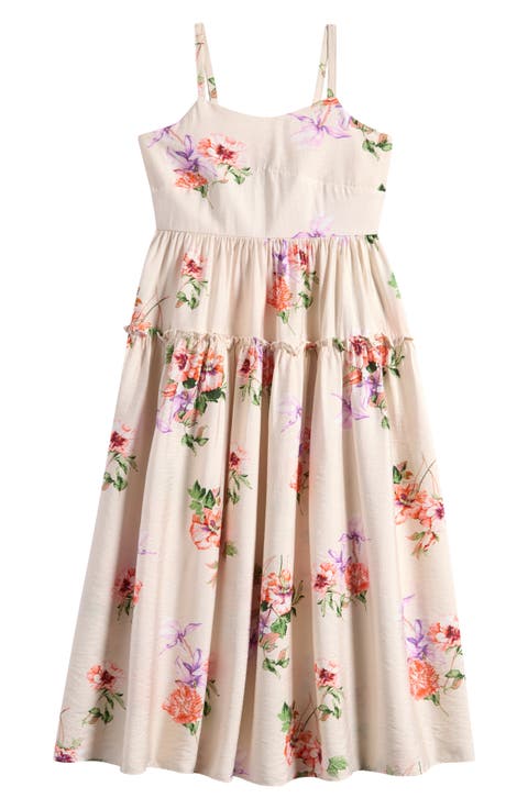 Kids' Floral Ruffle Tiered Midi Dress