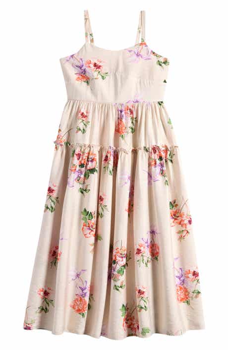 Kids' Floral Ruffle Tiered Midi Dress