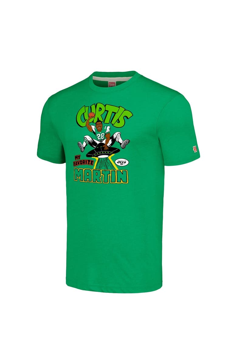 Homage Men's Homage Curtis Martin Heathered Green New York Jets Caricature Retired Player Tri-Blend T-Shirt, Alternate, color,