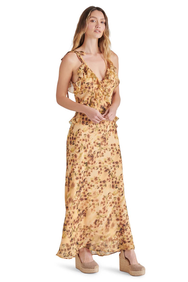 Adalina Floral Ruffle Chiffon Maxi Dress, Alternate, color, WHEAT
