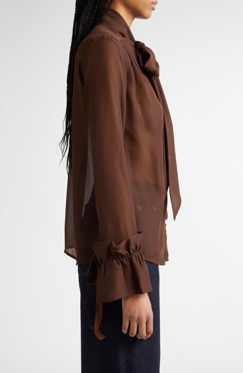 HOUSE OF AAMA Tie Neck Chiffon Button-Up Shirt, Alternate, color,