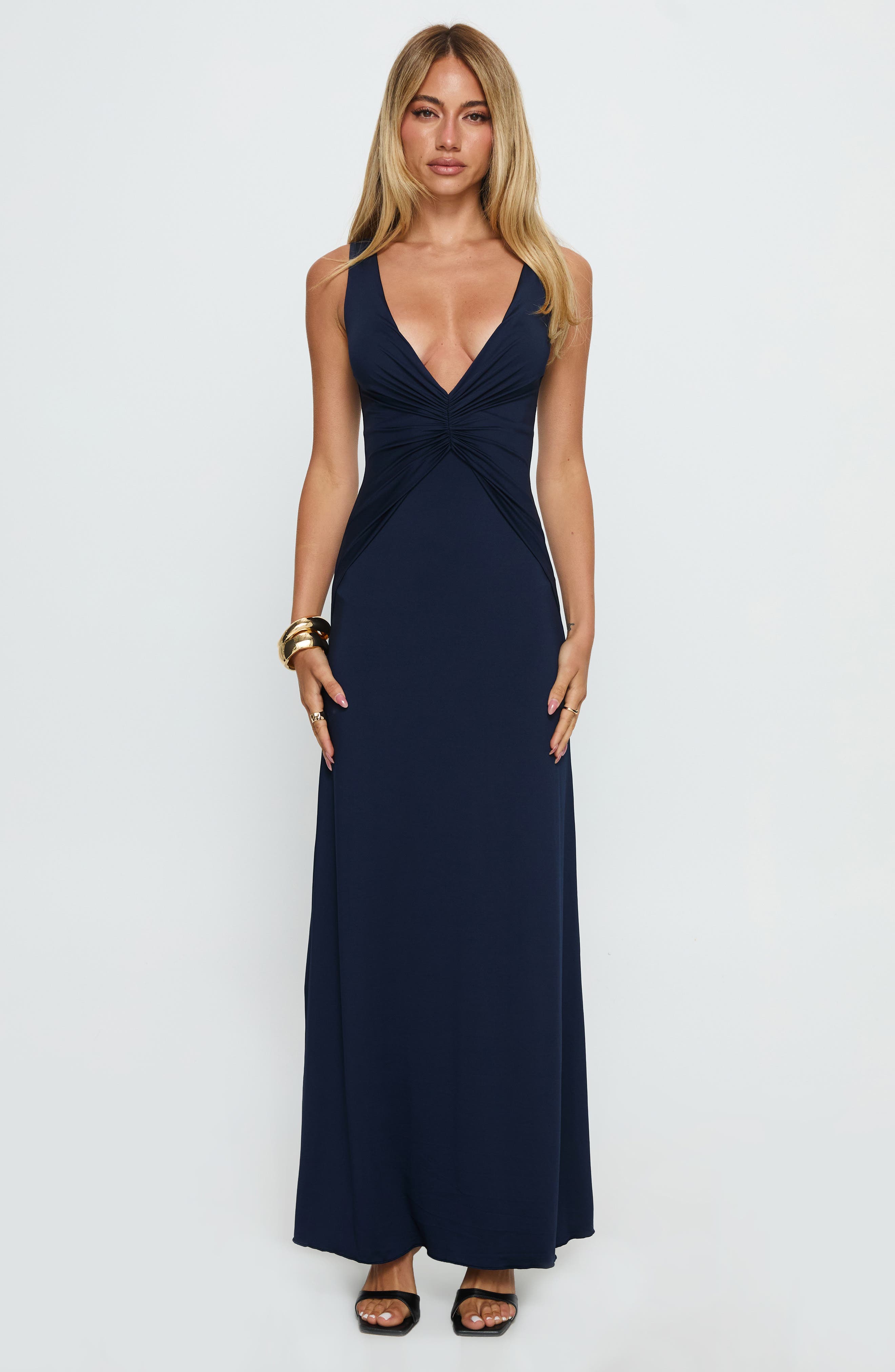frederica plunge maxi dress Princess Polly Frederica Plunge Neck Maxi Dress - Navy