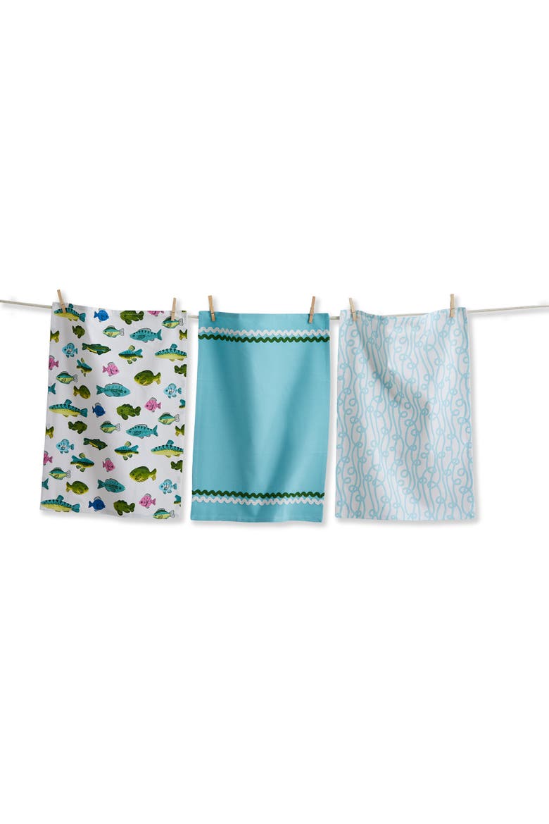 Make A Splash Dishtowel S/3 Blue Multi Cotton Summer, Main, color, Blue