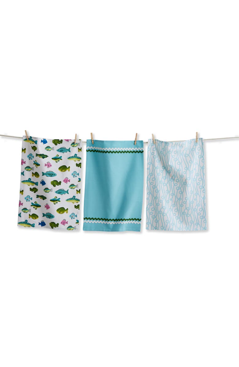 tag Make A Splash Dishtowel S/3 Blue Multi Cotton Summer, Main, color, Blue