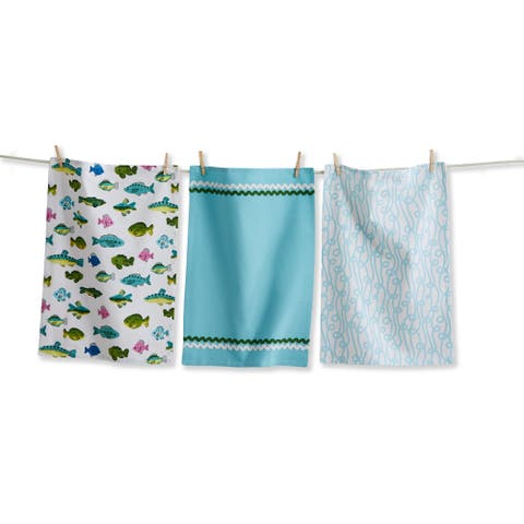 Make A Splash Dishtowel S/3 Blue Multi Cotton Summer