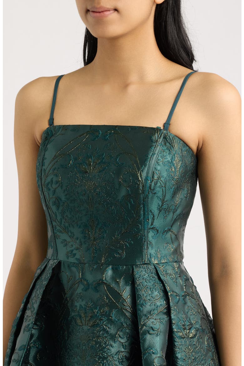 Metallic Brocade Convertible Strapless Cocktail Midi Dress, Alternate, color, HUNTER