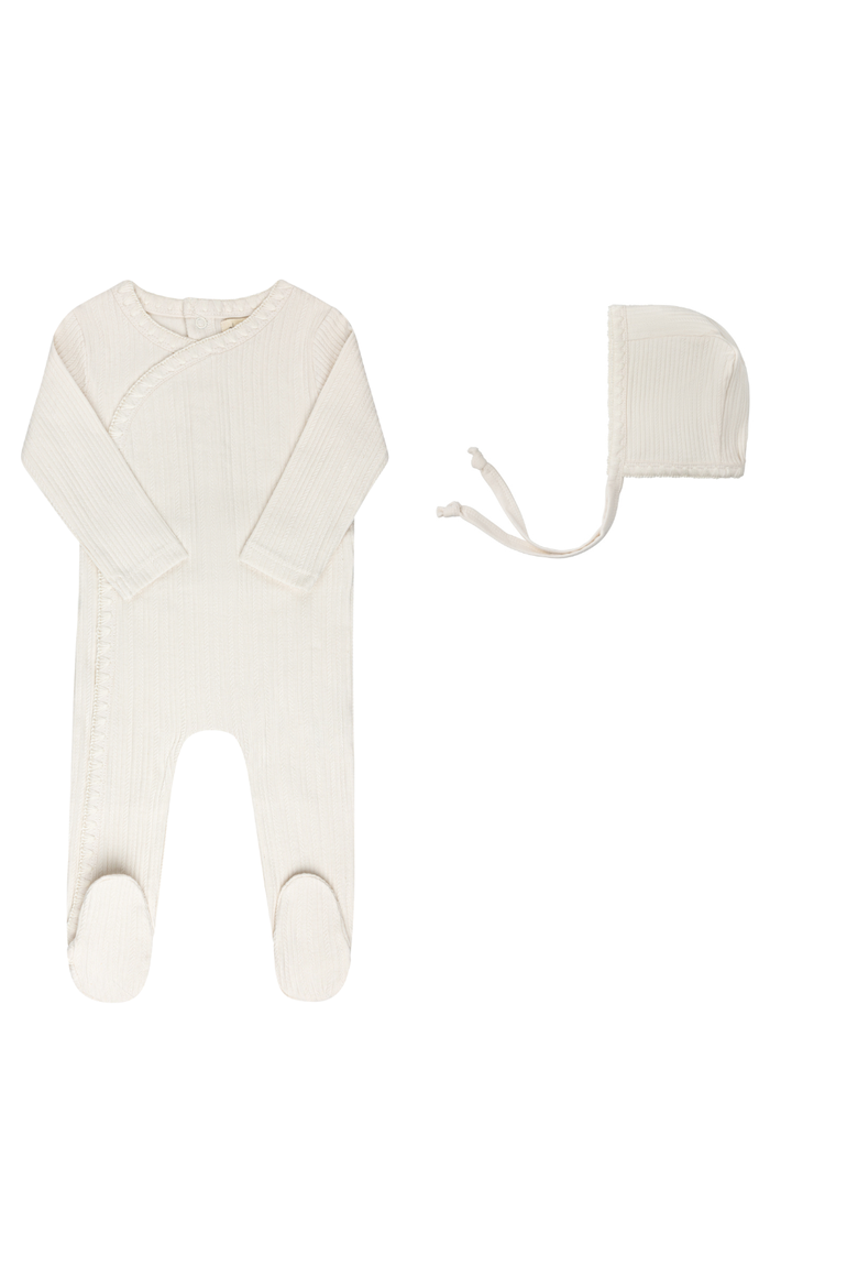 Whip Stitch Collection - Footie + Bonnet, Main, color, Ivory