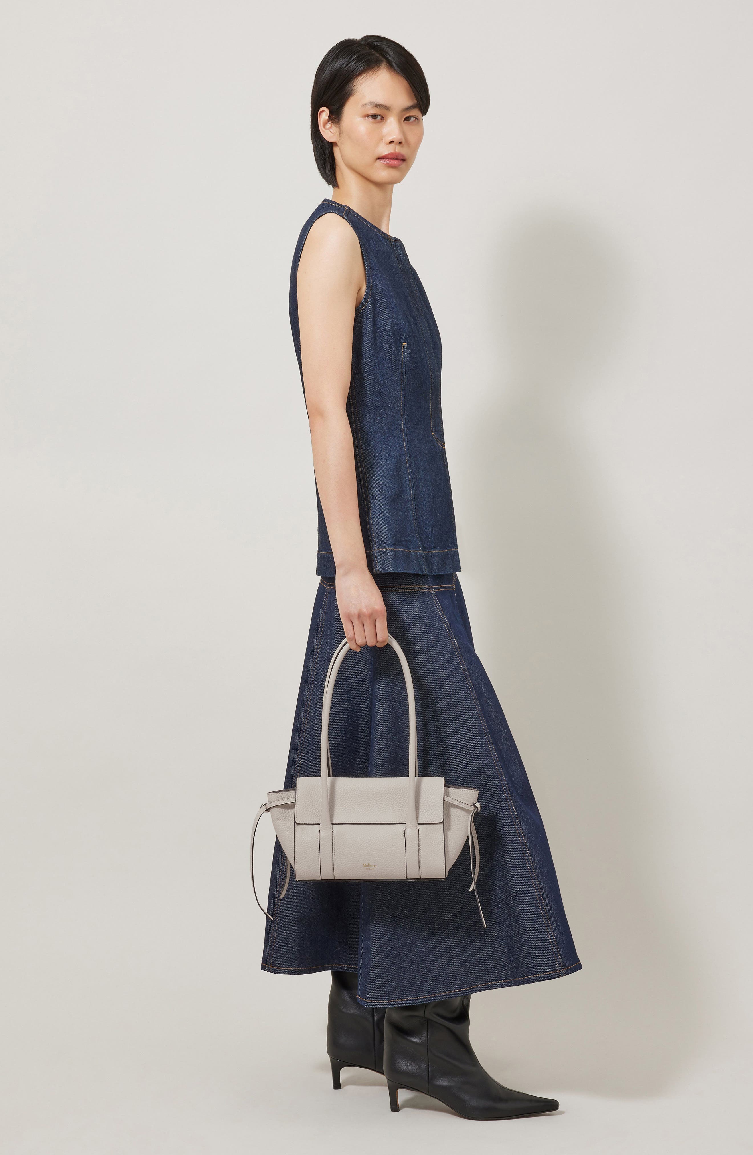 Mulberry Mini Soft Bayswater Grained Leather Satchel, Alternate, color, Chalk