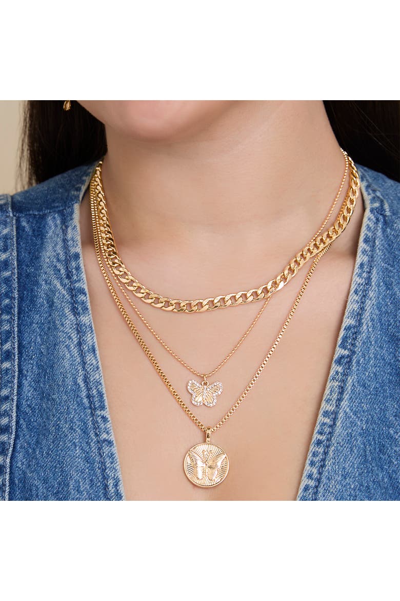 3-Piece Butterfly Necklace, Alternate, color, Gold