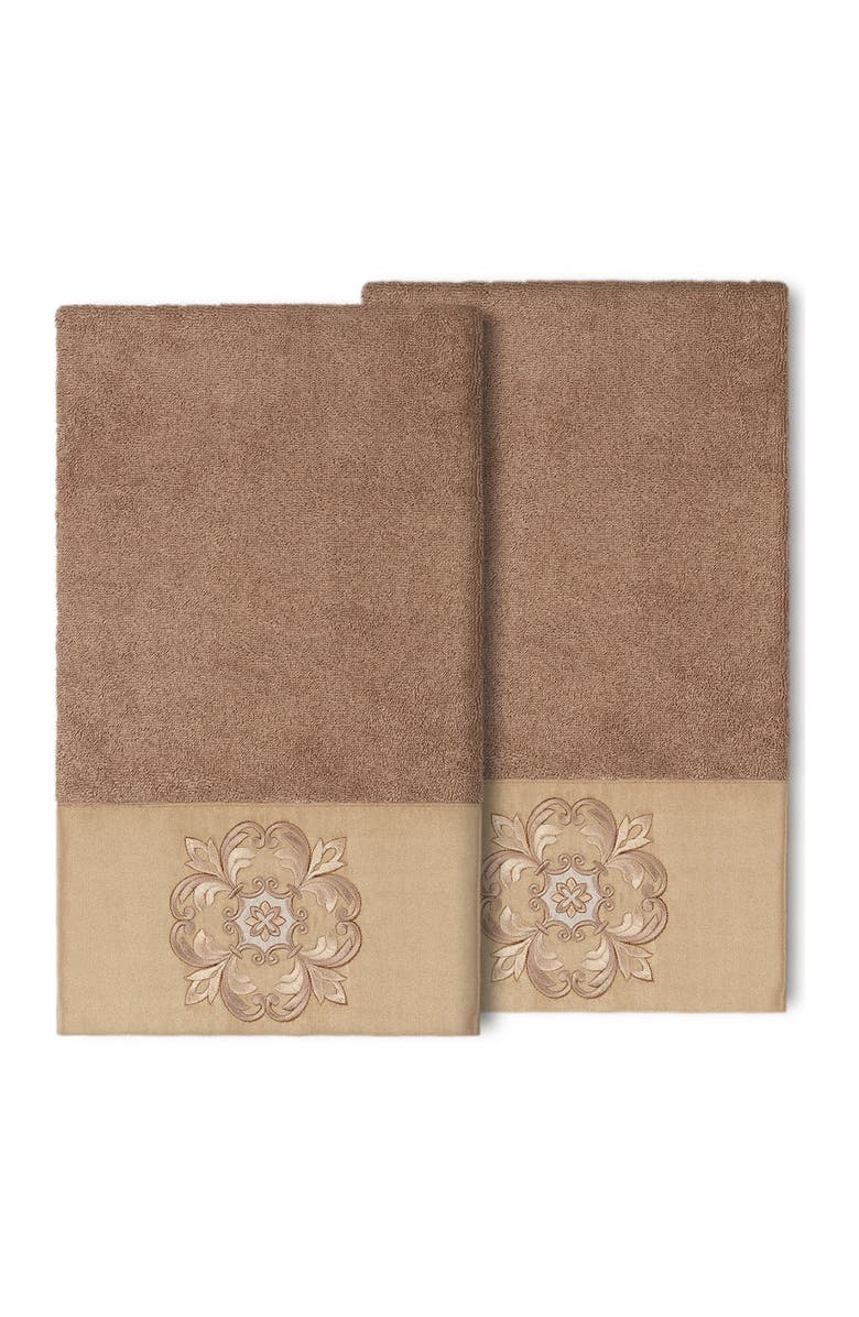Linum Home Textiles Alyssa Embellished Bath Towel - Set of 2 - Latte, Main, color, Latte