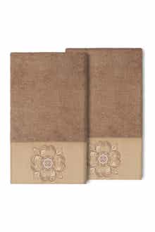 Linum Home Textiles Alyssa Embellished Bath Towel - Set of 2 - Latte