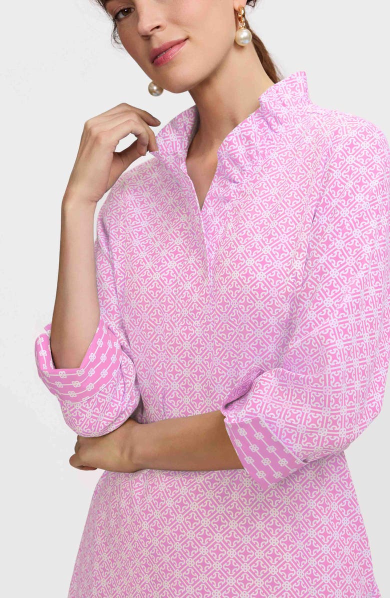 Foxcroft Tammy Geo Lattice Cotton Shirtdress, Alternate, color, Pink/Whiite