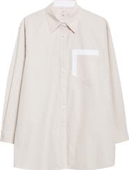 Lafayette 148 New York Stripe Oversize Cotton Poplin Button-Up Shirt