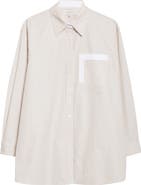 Lafayette 148 New York Stripe Oversize Cotton Poplin Button-Up Shirt