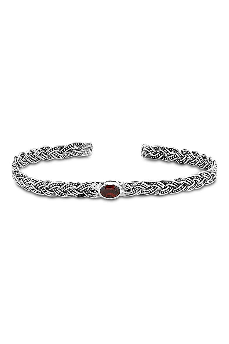 Sterling Silver Garnet Braided Bangle, Main, color, RED