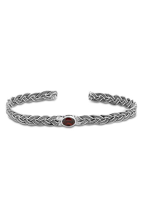 Sterling Silver Garnet Braided Bangle